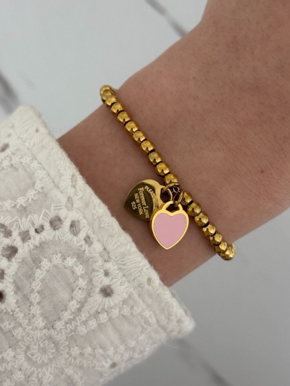SKU0484 Retro Gold Pink Heart Charm Women Casual Bracelet Stainless steel‎